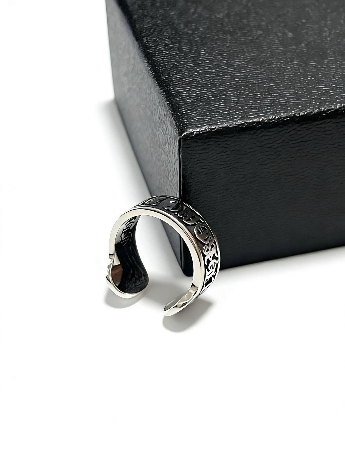 Chrome Hearts Silver Open Ring with 'DAMN THUGS' Engraving